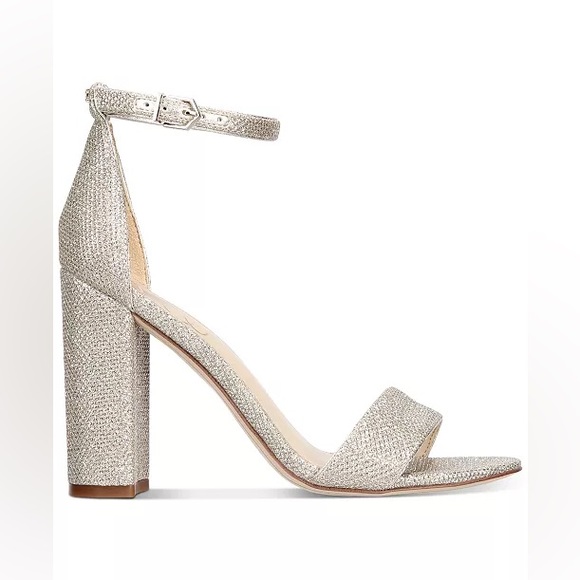 Sam Edelman Yaro Glittery Open Toe Strap Block Heels in Jute Glam Mesh Size 6.5 - Picture 8 of 12